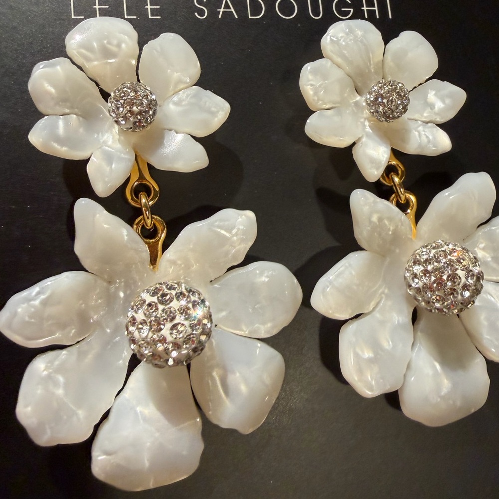 LELE sadoughi double flowers crystal earrings - Picture 6 of 8